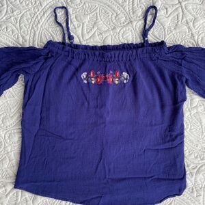 Ob•sess Navy Blue Flower embroidery Tank Top, Off the Shoulder. Sz S